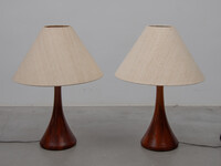 Domus Set of Two Large Table Lamps in Solid Teak, 1960s